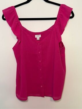 J. Crew Pink Ruffle Sleeve Button-Front Tank